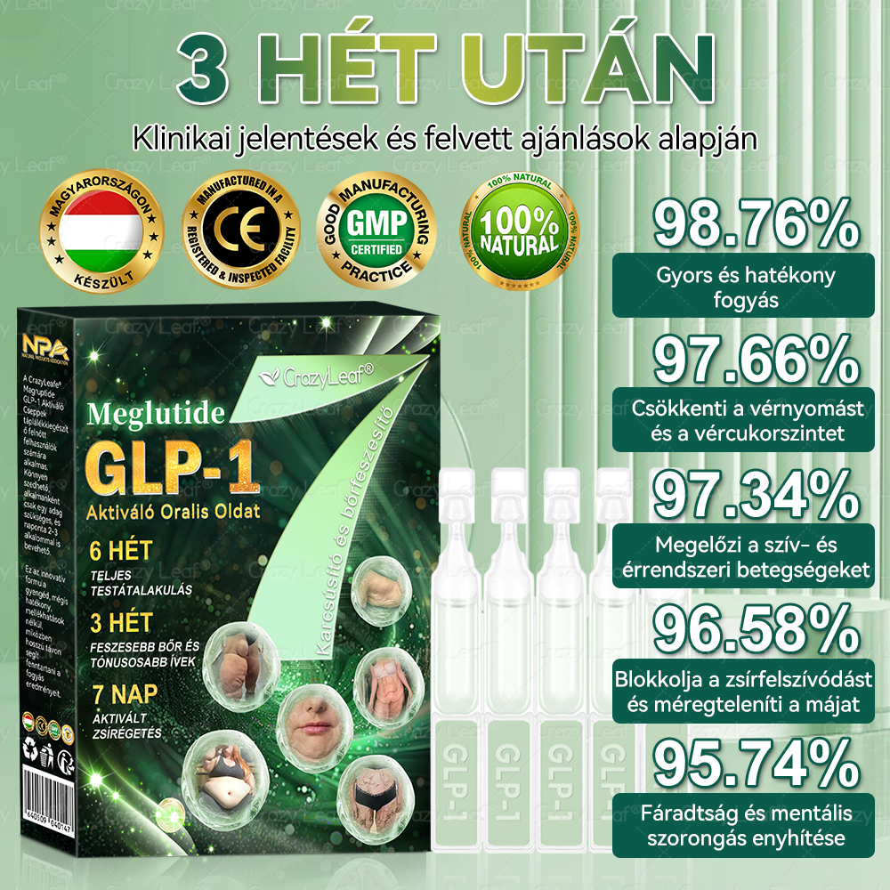 Mayo Klinika által ajánlott | ☘️CrazyLeaf® Meglutide GLP-1 Aktiváló Oralis Oldat – Tartalmaz moringát, NAD+-t és yerba matét, természetes támogatás fogyáshoz, öregedésgátláshoz és cukoranyagcseréhez